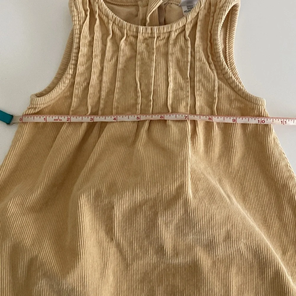 Baby Girls Old Navy Tan Pleated corduroy jumper dress embroidered 18-24 mo